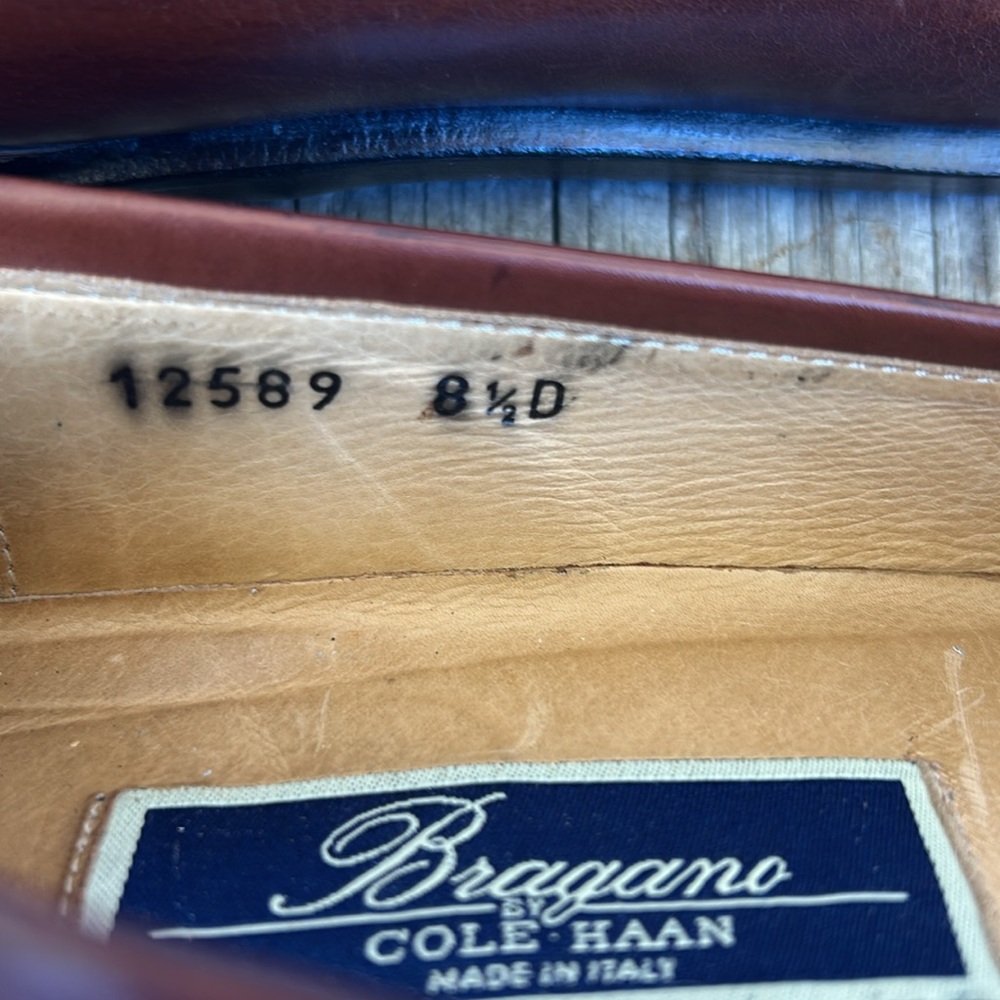 BRAGANO by COLE HANN LEATHER LOAFERS Made in Italy BROWN AND BLACK - Picture 13 of 14